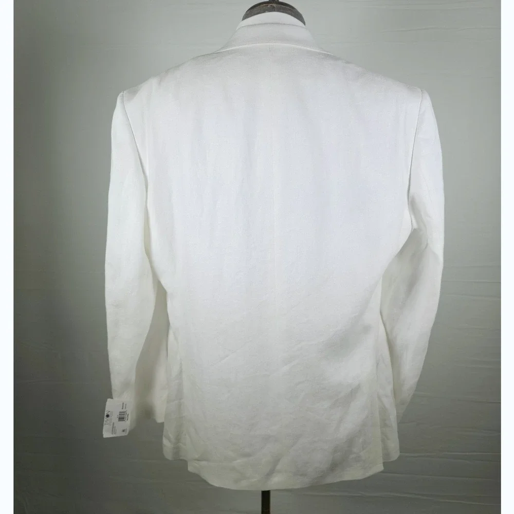 Tayion by Montee Holland Sport Coat Men White 44L 100% Linen Business Casual NWT
